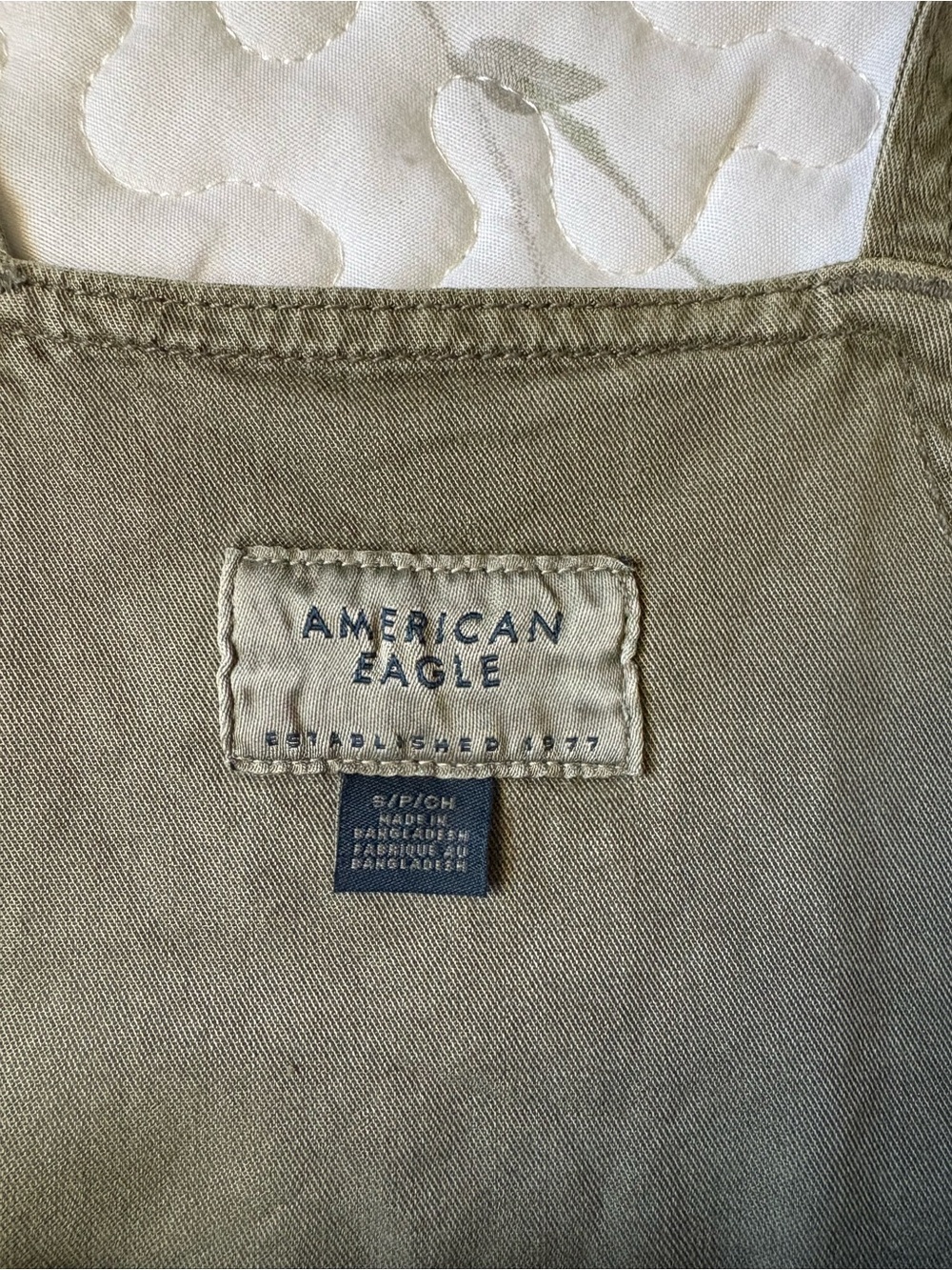 Olive Green Denim Short Overalls - Picture 3 of 3